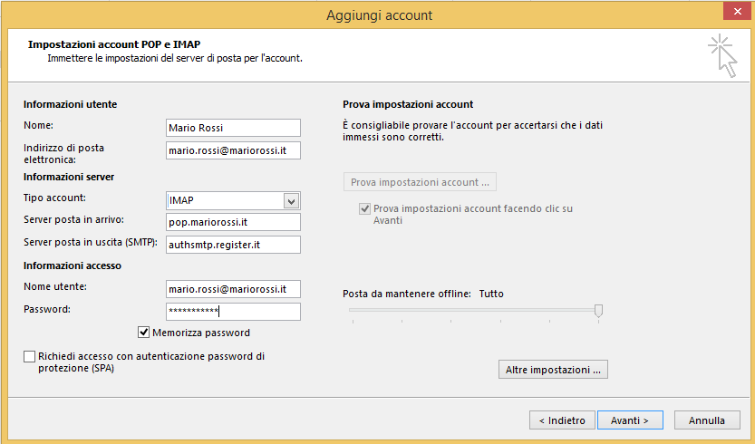 outlook parametri
